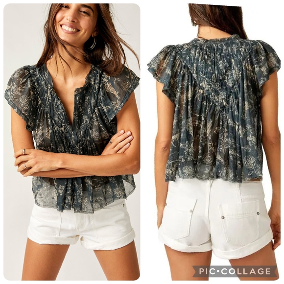 Free People FP One Cotton Toile Print Padma Crop Top Evergreen Size XL - Picture 1 of 16